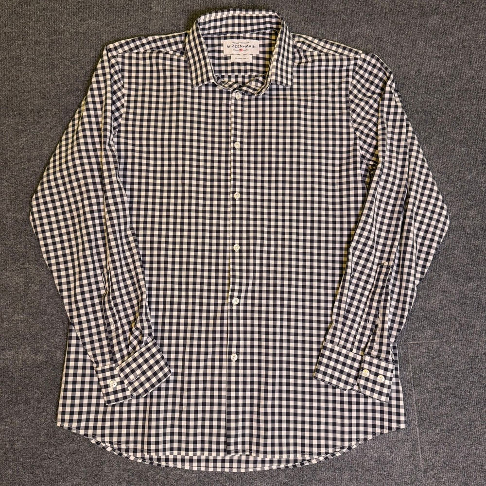 Mizzen+Main Leeward Collection Gingham Trim Fit Performance Shirt XXL Blk White